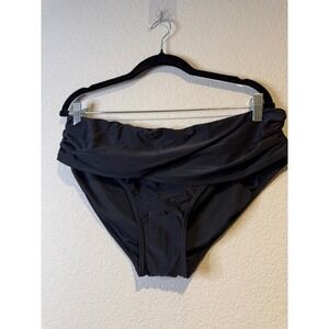 GRND Black Fold-Over Ruched Bikini Bottom Swimwear XXL NEW